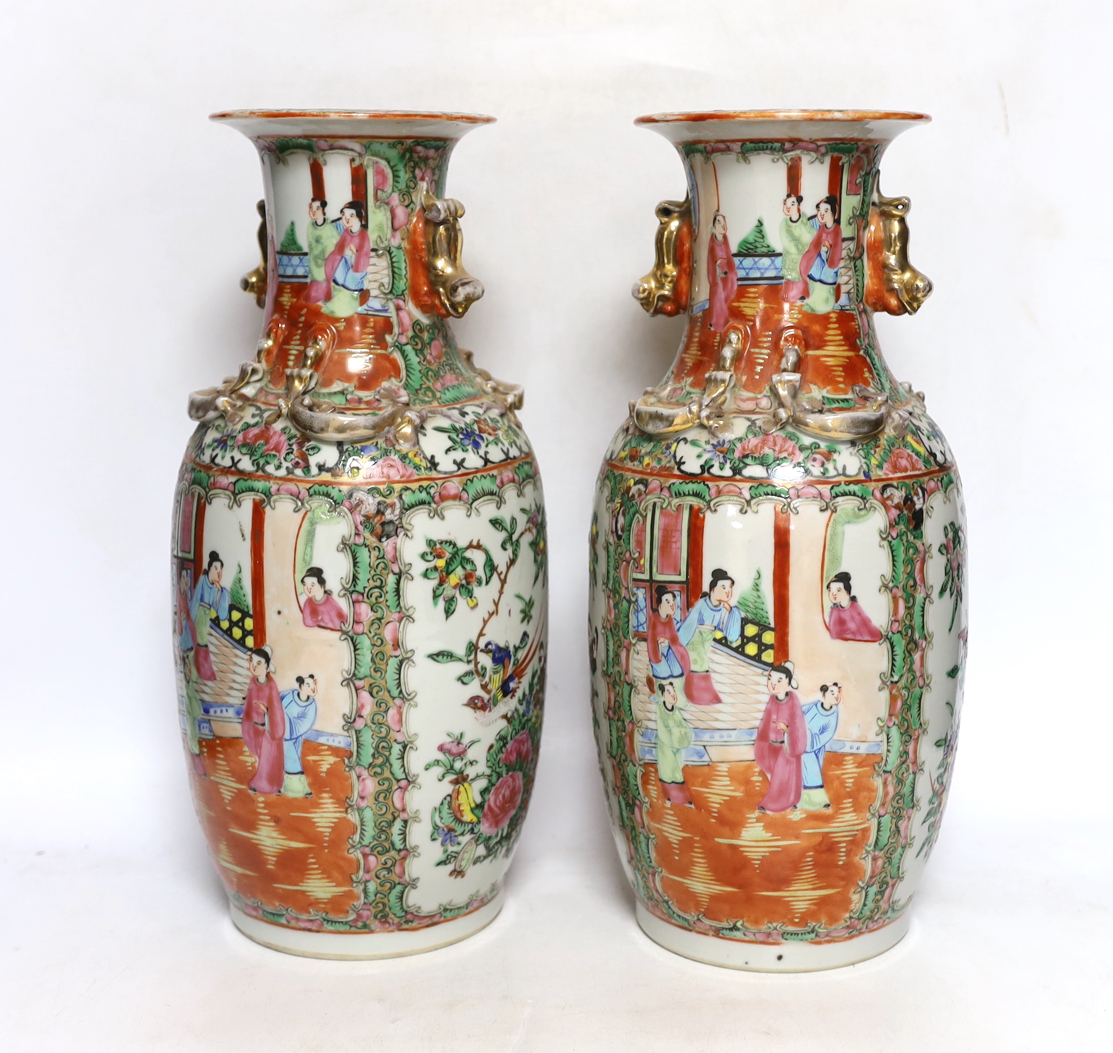 A pair of early 20th century Chinese famille rose vases, 35cm